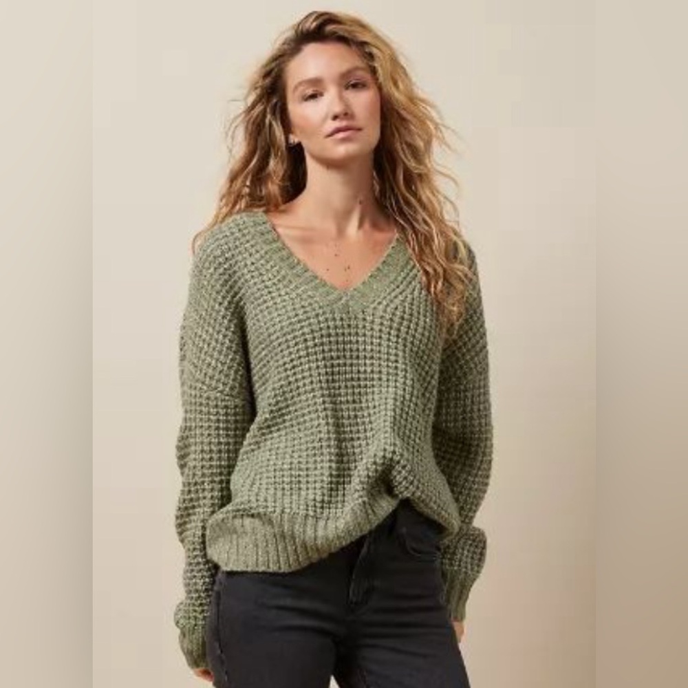 AE whoa so cozy waffle sweater in green